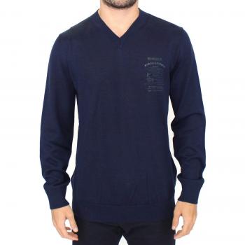 Ermanno Scervino Men's Blue Wool Blend V-neck Pullover Sweater, Size XL