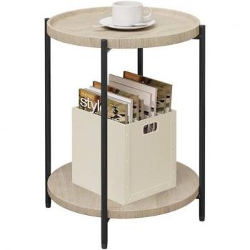 MDF & Métal – Table d’appoint ronde WOLTU, plateau amovible, couleur chêne