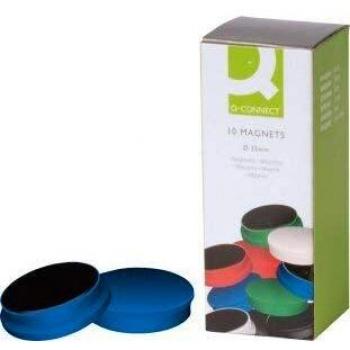 Imanes para sujecion Q-Connect de 35 mm. Color azul, caja de 10 imanes
