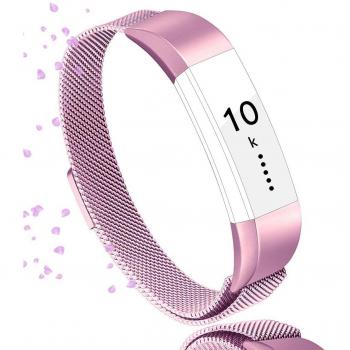 Vancle Milanese Stainless Steel Adjustable Replacement Strap for Fitbit Alta (Sakura Pink, Large)