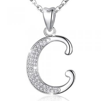 Collier Initial en Argent 925 avec Chaîne 45,7cm et Pendentif Lettre