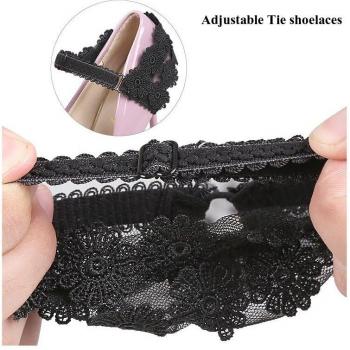 Black Elastic Band Ankle Straps for High-heeled Lace Shoe Covers