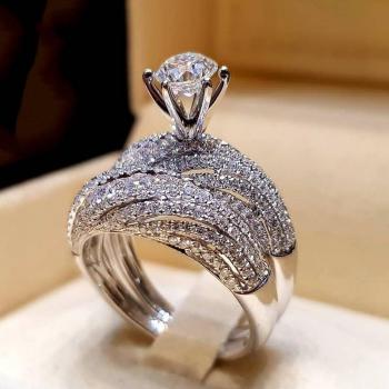 Anillo de compromiso brillante en plata, para novia, tamaños 5 a 12