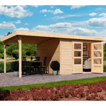 Gartenhaus Arnis, naturbelassen, mit Anbaudach 2,40 m