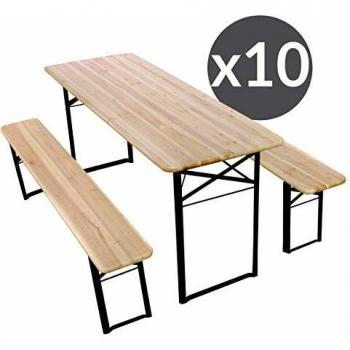 Pack de 10 tables et bancs pliants 220 cm