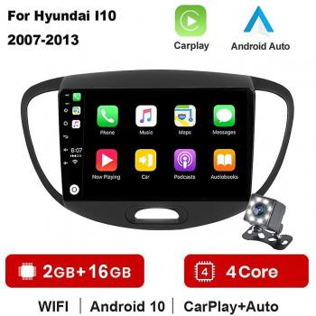 Sistema de Audio Roobeki 4 + 64GB con CarPlay y Android Auto, GPS, DSP IPS para Hyundai i10 2007‑2013