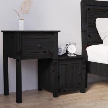 79.5x38x65.5 cm Pine Wood Cabinet, Bedside, Black