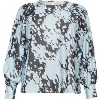 Curve Fit Graphic Blouse in Grey/Blue