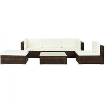 VidaXL Completo da giardino con cuscini, 6 elementi, rattan marrone