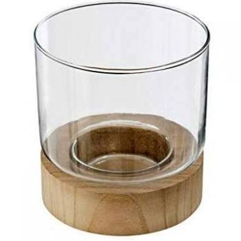 Lot de 3 photophores en verre et bois