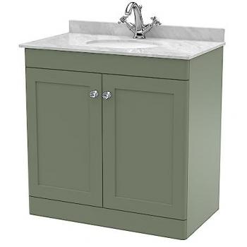 Satin Green 800mm Vanity with Grey Marble Top