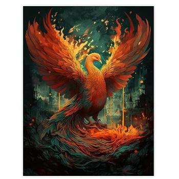 Firewing Glory: Blue Orange Red Phoenix Painting