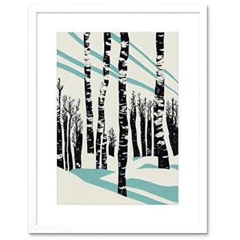 Monochrome Birch Tree in Winter – Artery8 9x7” Wall Art with Teal Accent