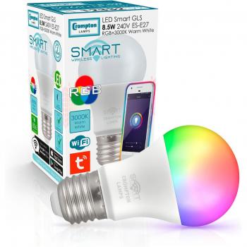 Crompton Lamps LED Smart WiFi GLS 8.5W E27 Dimmable Warm White + RGB Opal