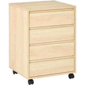 Multifunktionaler Aktenschrank mit Rollen und 4 Schubladen, natur