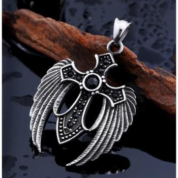 Men's Classic Punk Stainless Steel Cross Pendant with Feather