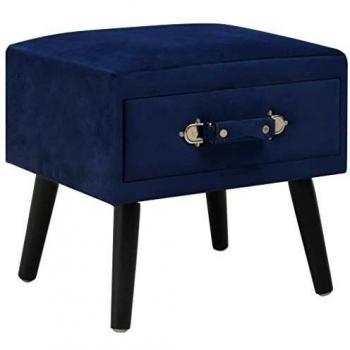 Blue Velvet Bedside Table, 40x35x40 cm