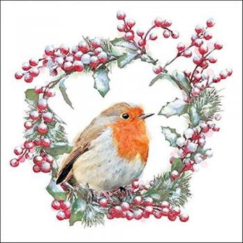 Lunch Paper Napkins, Robin In Wreath
