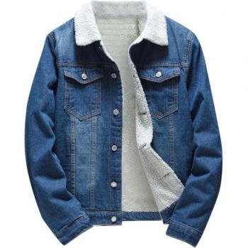 Plus Size Warm Fleece Denim Outwear for Men