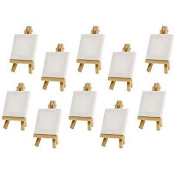 10 Mini Display Easels with 8x8cm Canvas for Table Numbers