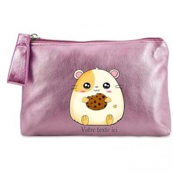 Porte-monnaie kawaii rose avec motif hamster