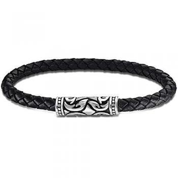 Cuir et Acier Lotus Noir – Bracelet Élégant