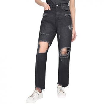Black Torn‑Hem Mom Denim – Smart Living Collection