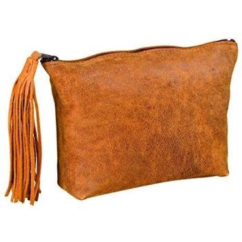 Trousse plate en cuir vintage avec pompon 17 x 14 x 1 cm