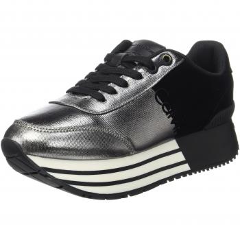 Calvin Klein Carlita Metal Canvas/Flocking, Zapatillas para Mujer, Pewter/Black