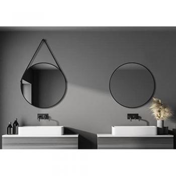 Talos runder Wandspiegel, Ø 80 cm, Lederoptik, schwarz