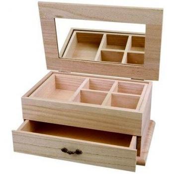 Elegant Wooden Jewelry Storage Box with Mirror