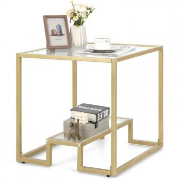 Gold 2-Tier Side Table with 4 Armless Metal Bar Stools
