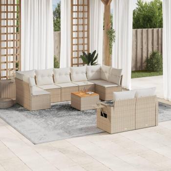 Salon de jardin 10 pcs beige avec coussins en résine tressée
