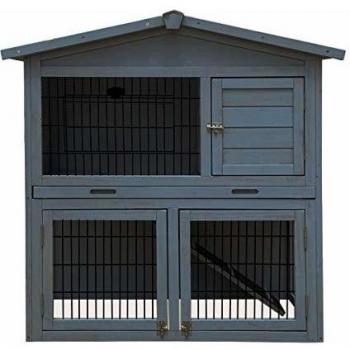 Two Storey Hutch Play Area Grey Rabbit House 100cm H x 100cm W x 54cm D