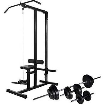 Vidaxl Power Tower With Barbell And Dumbbell Set 30.5 Kg