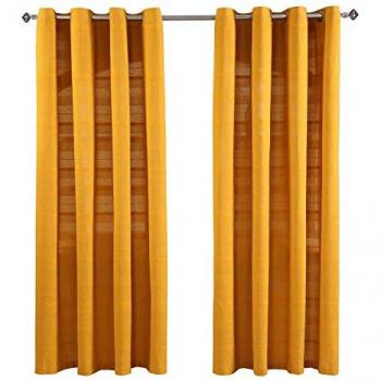 Cotton Rajput Ribbed Curtains in Mustard by Homescapes