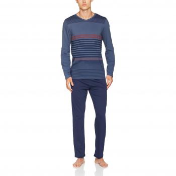 Skiny Herren Schlafanzug Moments Sleep, Lang, Mehrfarbig (Darknavy Stripe 1015), S
