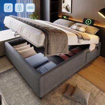 Cama WISHDOR 160x200 cm Acolchada con USB-C y Sin Colchón