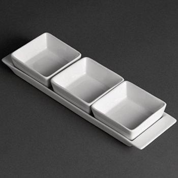 Olympia Whiteware Snack Bowl Trio with Plates