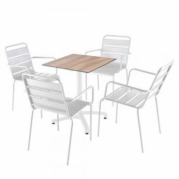 Set Tavolo Reclinabile Rovere Scuro 60x60 + 4 Sedie In Metallo Bianco