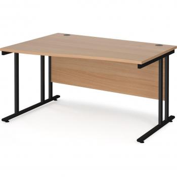 Maestro 25 Left Hand Wave Desk with Black Cantilever Leg Frame and Beech Table Top