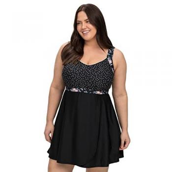 Sheego Damen Tankini-Oberteil, große Größen, schwarz gepunktet, Longform, Gr. 52C