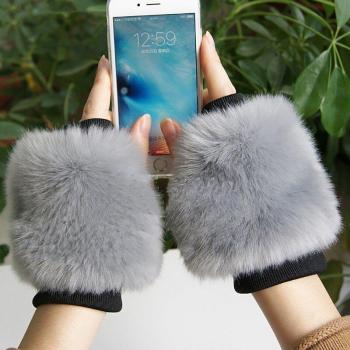 Gants de conduite en peluche demi-doigt pour femme, noirs, W112