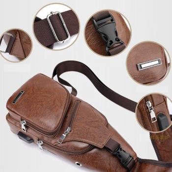 Men's Leather Shoulder Bag with USB Charging Port