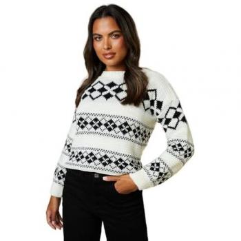 Argyle Striped Ribbed Crew Neck Jumper