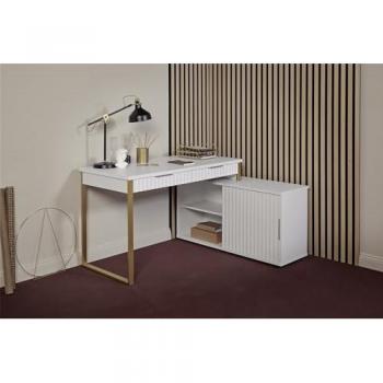 Eckschreibtisch CARVE C 145 E – gold‑weißer Design (B:144 cm H:77 cm T:115 cm)