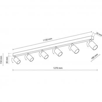 Faretto da Soffitto Top 127 cm, 6 Luci, Nero, Metallo, GU10
