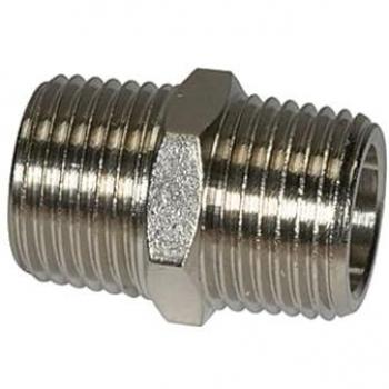 Riegler Nippeldoppelgewinde G 1 ½ a. – SW 48 – vernickeltes Messing