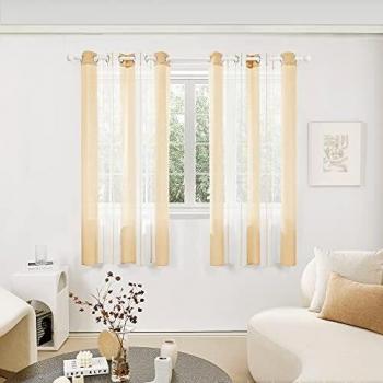 Cortinas para Ventanas Deconovo, 140x175cm, Beige, 2 Piezas, con Ojales