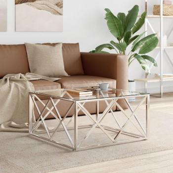 Table de salon moderne en acier inoxydable et verre 80x80x40 cm